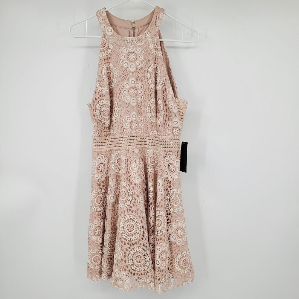 NWT City Triangles Halter Neck Ivory Blush Fit and Flare Mini Dress Size 15